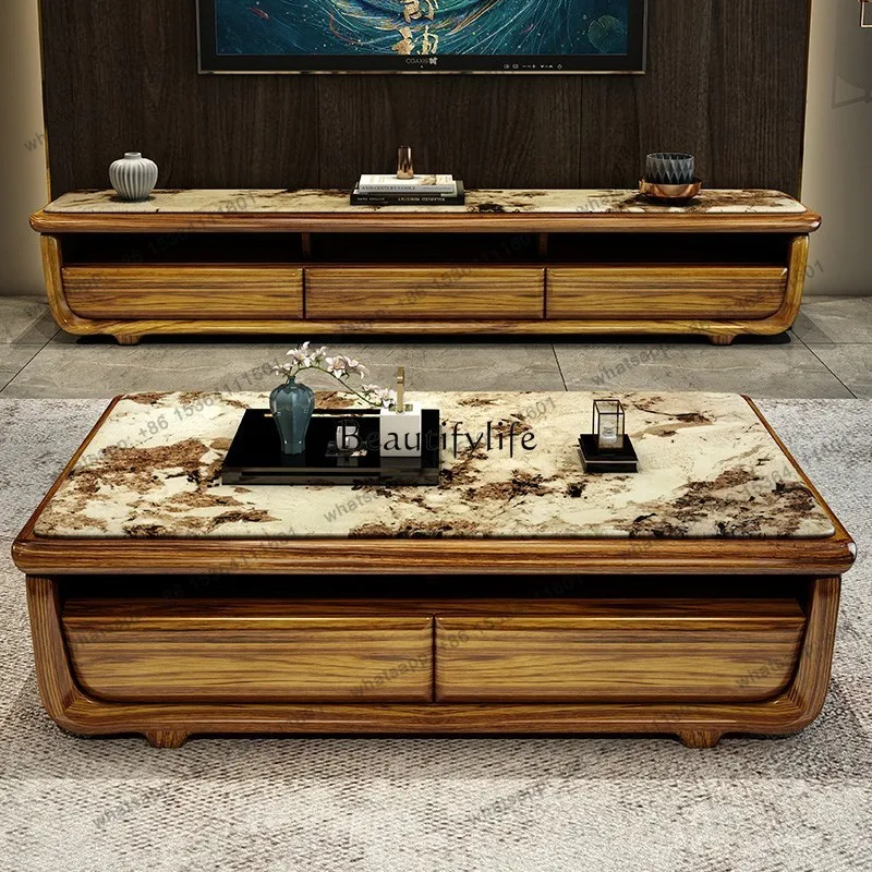 Factory Direct  Ebony solid wood coffee table, video cabinet, household group, living room electric tea, modern new Chinese