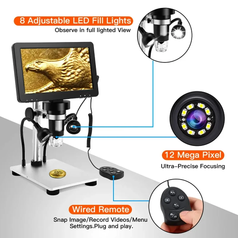 7 Inch 1080P LCD Digital Microscope 50X-1200X Soldering Electronics Microscopes With LED Lights Support PC Computer  tools