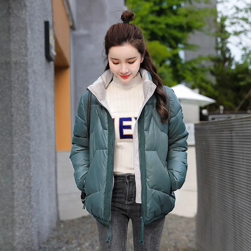 Women Warm Puffer Coats Zipper Short Parkas Outwear 2023 Stand Collar Winter Parkas Thick Cotton Padded Jackets for Female Ins