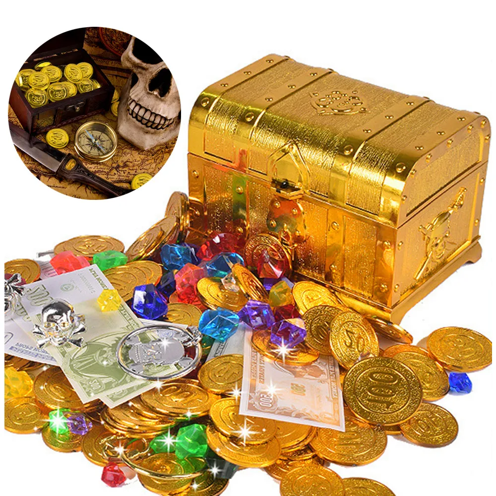 

Plastic Gold Toy Treasure Coins Captain Pirate Party Pirate Treasure Chest Child Treasure Chest Treasure Chest Gold Coin Gift