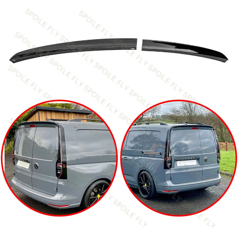 High Quality ABS For VW Volkswagen Caddy Mk5 2020 2021 2022 2023 2Pcs Car Rear Roof Wing Spoiler Glossy Black Carbon Fiber Look