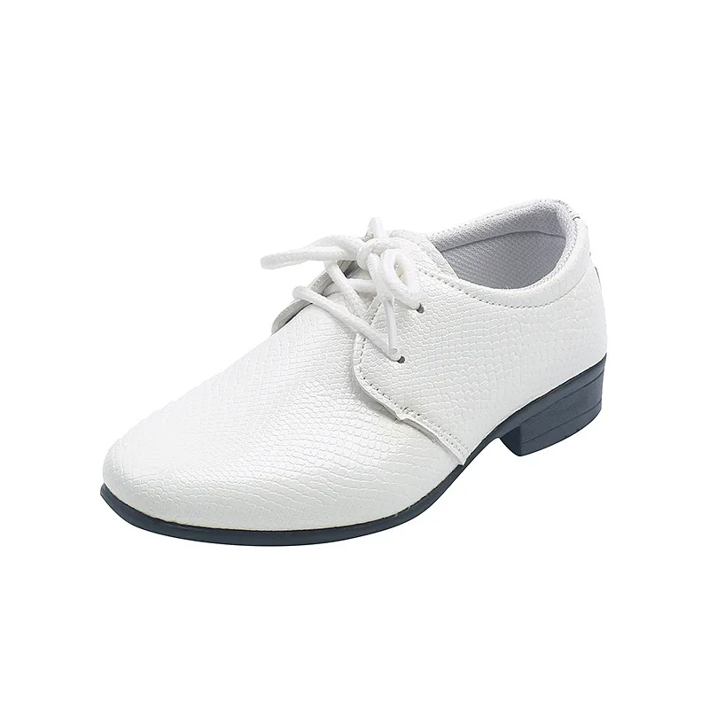 Boys Dress Leather Shoes 2022 Spring Britain for Party Wedding Shows Lace-up Kids Fashion Solid Black School Performance Shoes