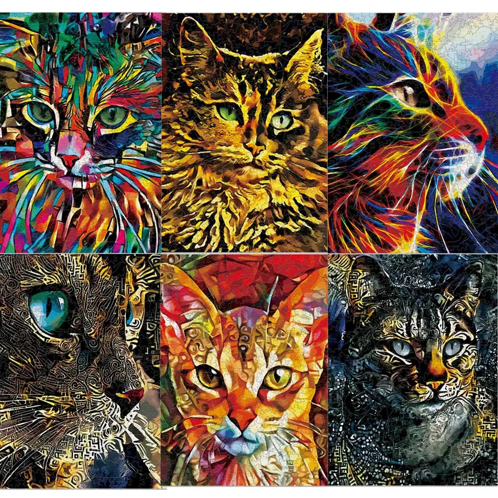 

Interesting Cat Wooden Animal Jigsaws Games Holiday Gifts Rectangle Wood Puzzle Kids Adults High-quality Brain Twister DIY Toys