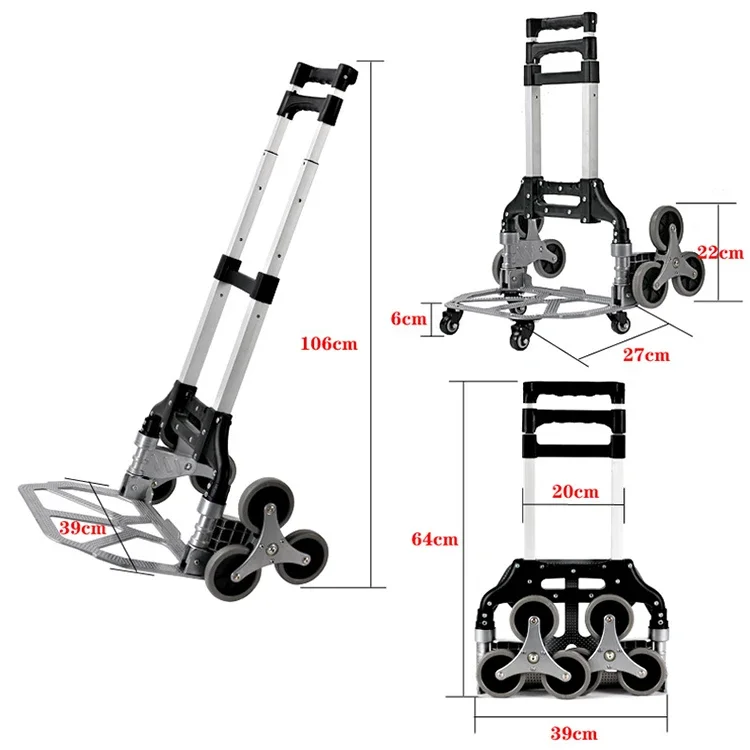 Tianyu Stair Climbing Cart Folding Hand Truck Portable Trolley 6 Wheel Foldable Shopping Trolley Lightweight Aluminum Alloy