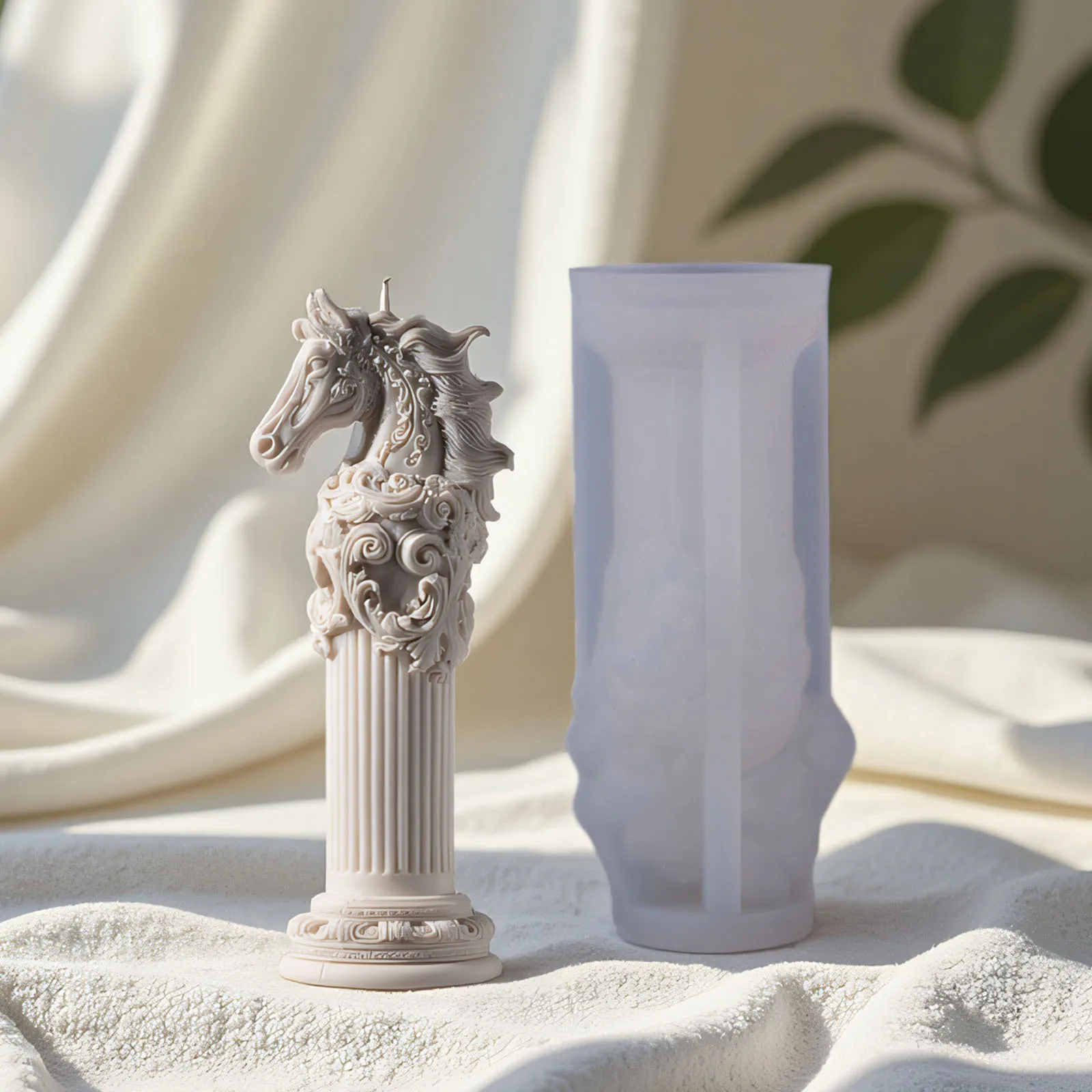 3d Steed Totem Silicone Molds DIY Classical Horse Head Candle Mold Relief Roman Column Plaster Decoration Candle Making Kit
