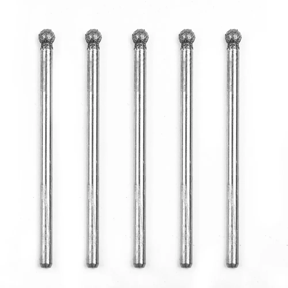 5 Pcs 0.5mm-3mm Spherical Rotating Diamond Drill Bits A 2.35mm Handle Glass Carving Grinding Carving Polishing Drill Bit Set