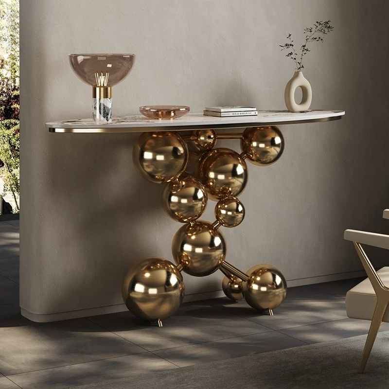 

Creative rock slab entrance table Light luxury entrance entrance table Hotel end view table Premium bubble spherical stainless