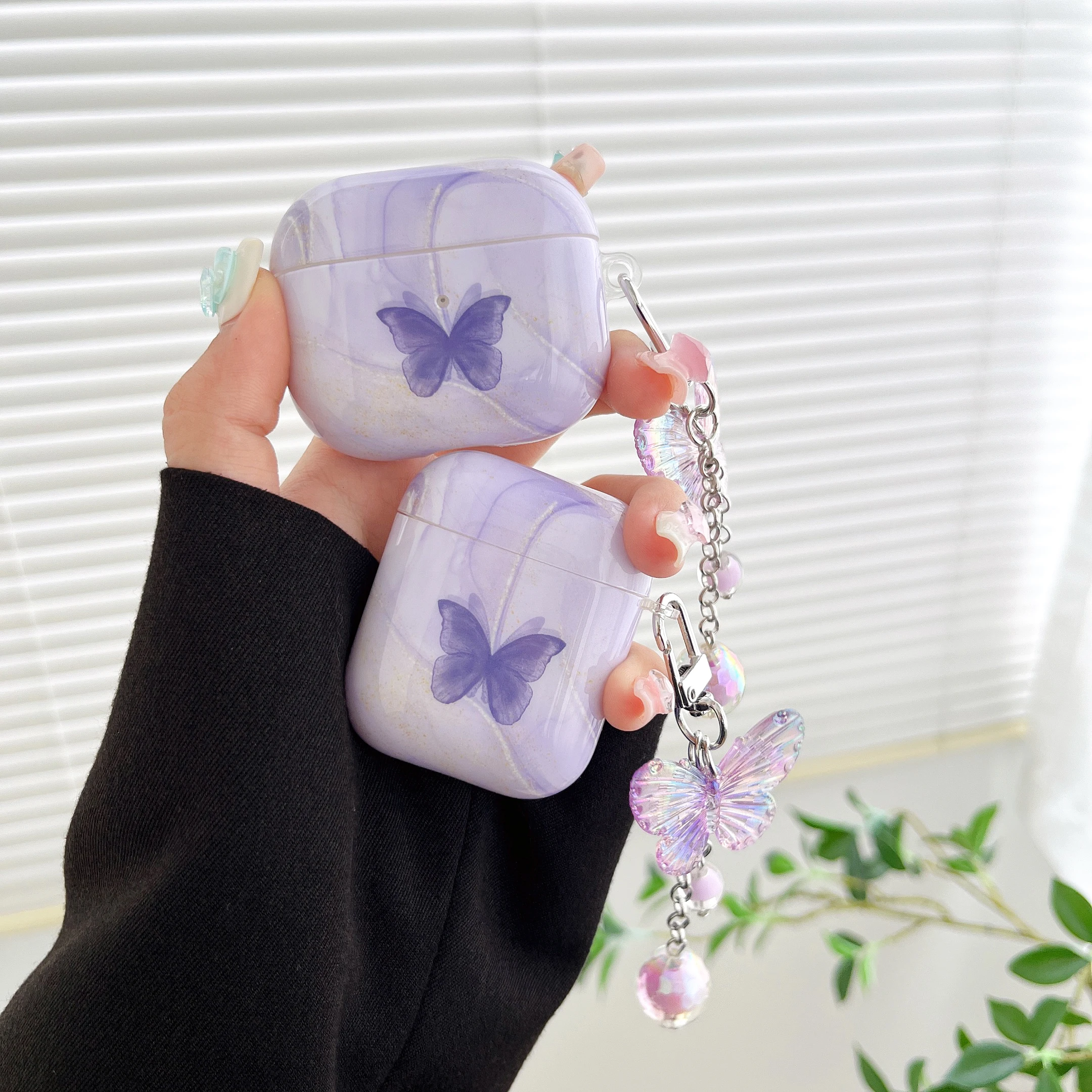 glamorous cute purple butterfly pattern case for the AirPods1/2 AirPods3 AirPods pro and pro2 TPU headphone covers