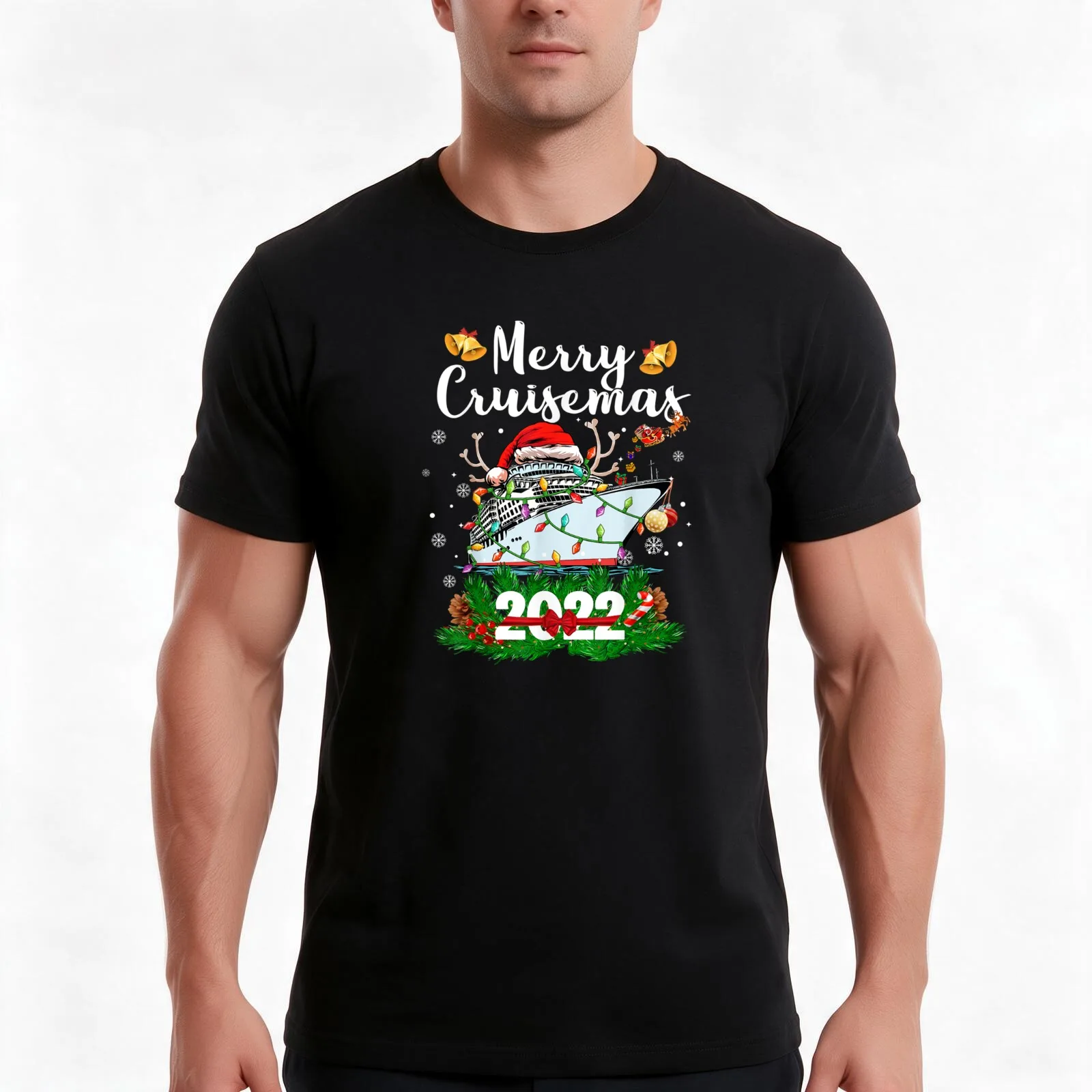Merry Cruisemas Family Cruise Christmas 2022 Funny T-Shirt, Summer Casual Cotton Tee, Oversized Streetwear Tops, 100% Cotton