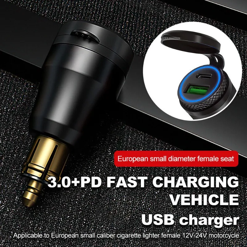 Carregador usb para motocicleta de instalação rápida, carregador rápido de 2 portas à prova d'água ip67 com soquete qc/pd para bicicleta de rua e sujeira