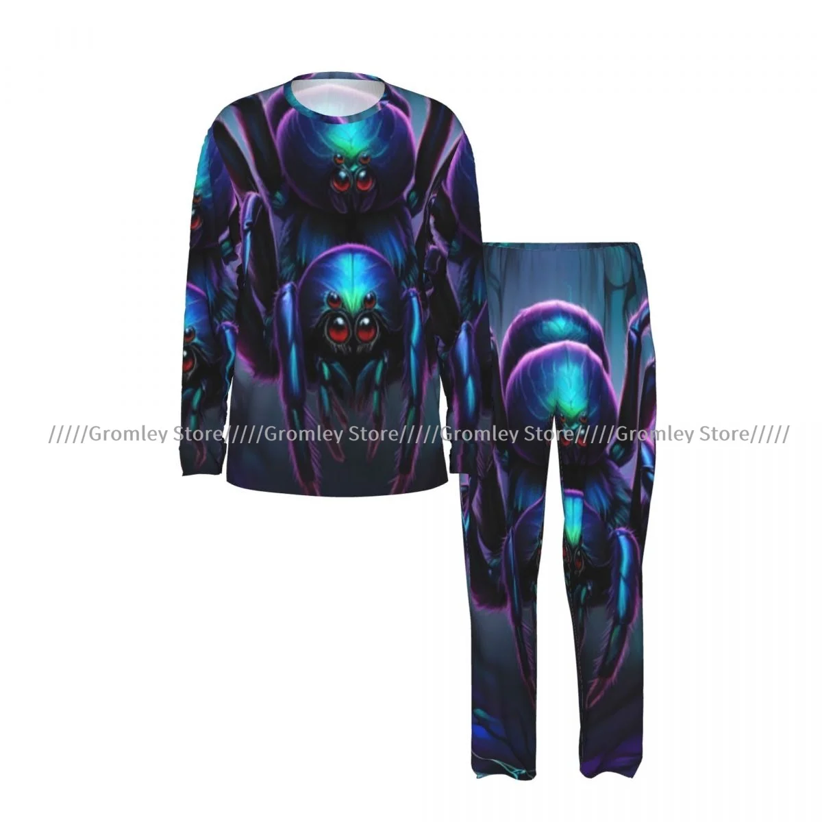 Spiders In Spider Webs Men's Pajama Set Long Sleeve T Shirt and Long Pants Sleepwear Male Nightwear Home Suit