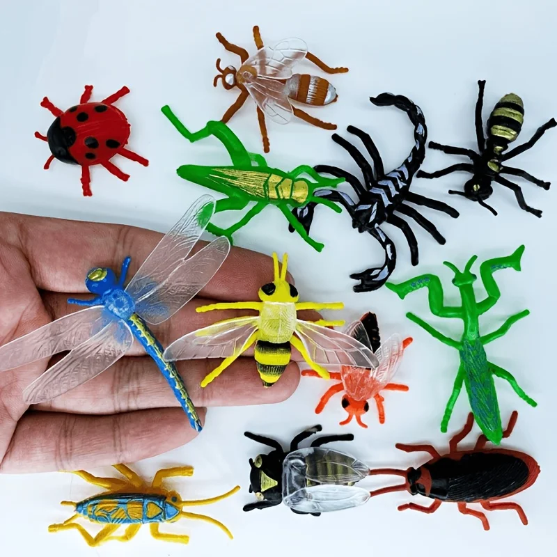 

12 шт., набор игрушек модели насекомых из ПВХ, развивающие игрушки для познания науки от маленьких ошибок-стрекоза и пчела