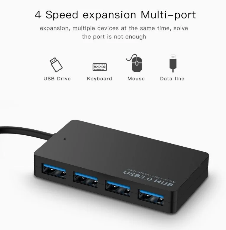Ultraflacher 4-Port USB 3.0 Hub, Hochgeschwindigkeits-Splitter Eins-zu-Vier für Laptop PC, Stromversorgter USB-Erweiterer – Detail 9
