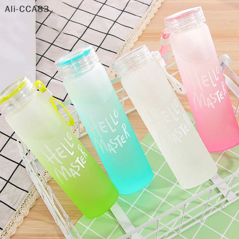 

1Pc 2025 New 400ml Glass Water Bottle Summer Gradient Color Seven-color Frosted Glass Water Bottles Cup