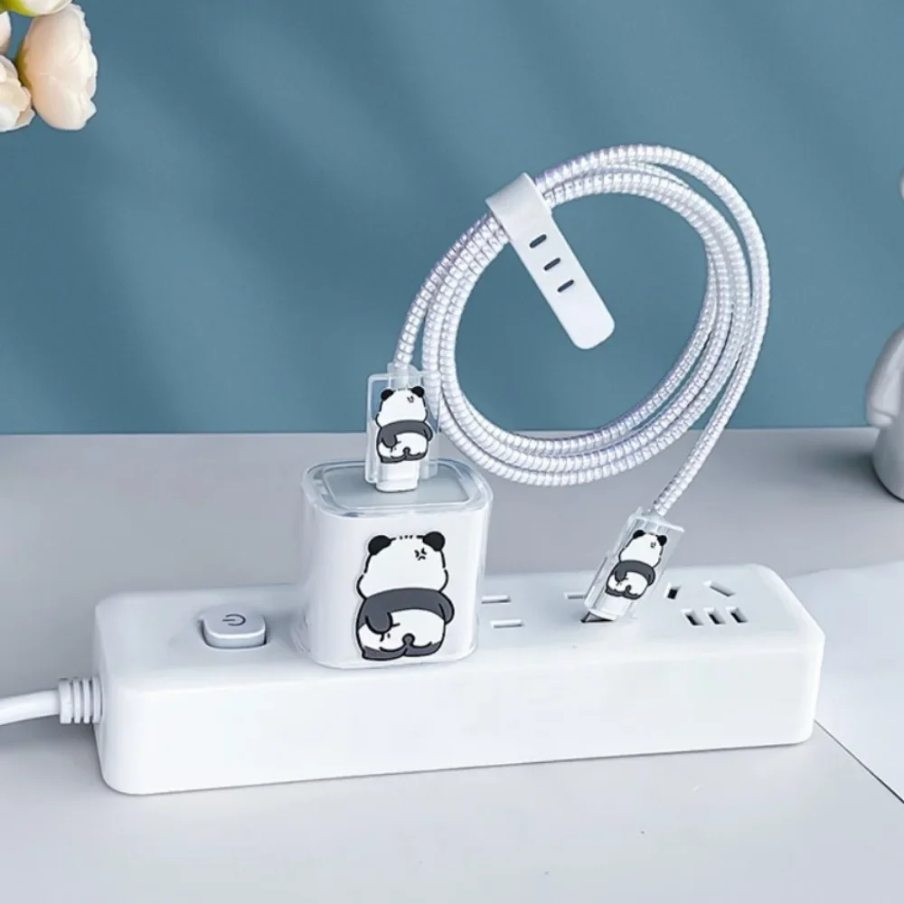 

Cute Panda Charger Case for IPhone 18W/20W Transparent Data Wire Winder Cable Protector Charging Port Breakproof Protection Tool