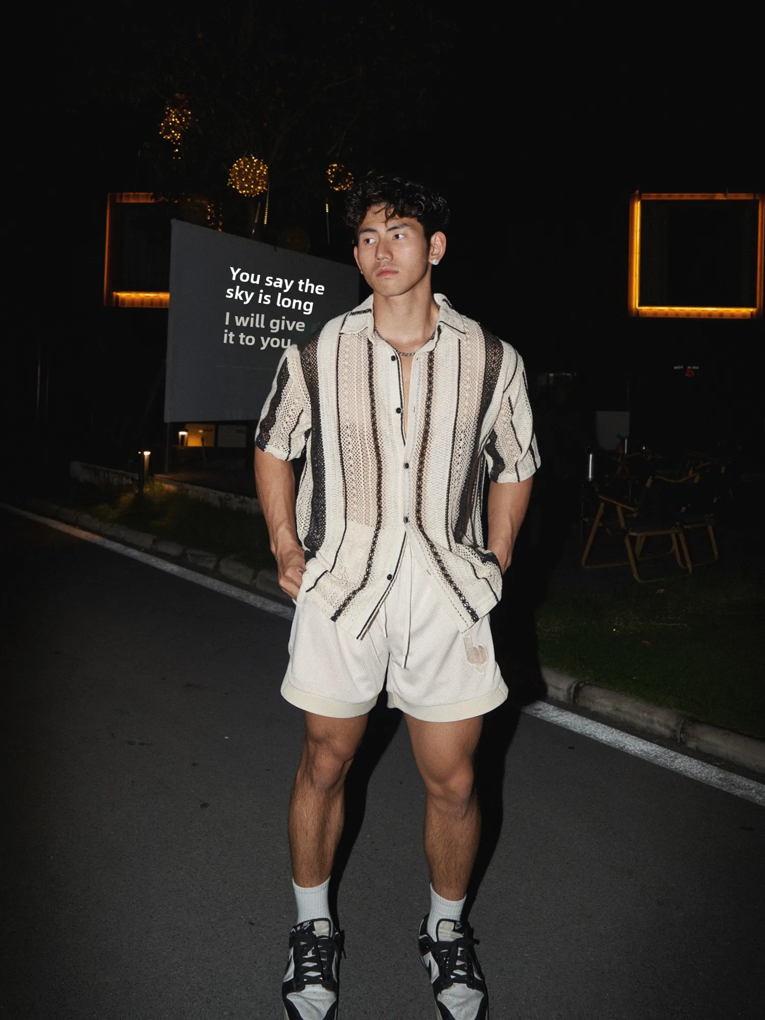 

American Sle Summer Island Vaion ort Sve irt Hollow out Stripe Pattern Youth ular Loose Fit Cotton M irt