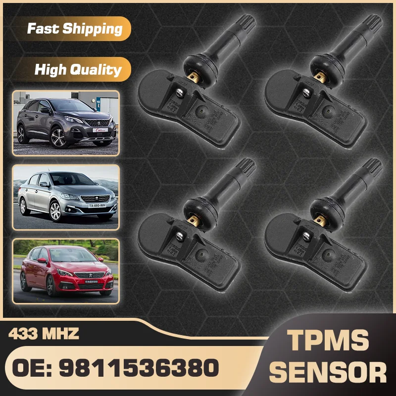 1/4PCS 433 MHz Tire Pressure Monitor Sensor For Peugeot 3008 2013-2019 Peugeot 301 2012-2020 Peugeot 308 2013-2019 9811536380