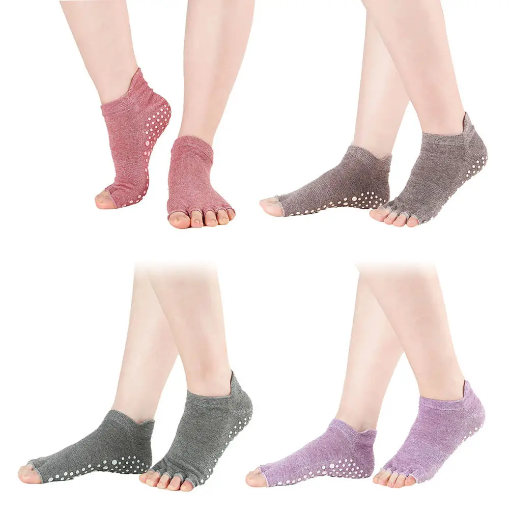 4Pair Women Toeless Yoga Socks Engineered Silicone Grips Moisture Wicking Soft Fit Socks for Yoga Pilates Barre Dance Exercise