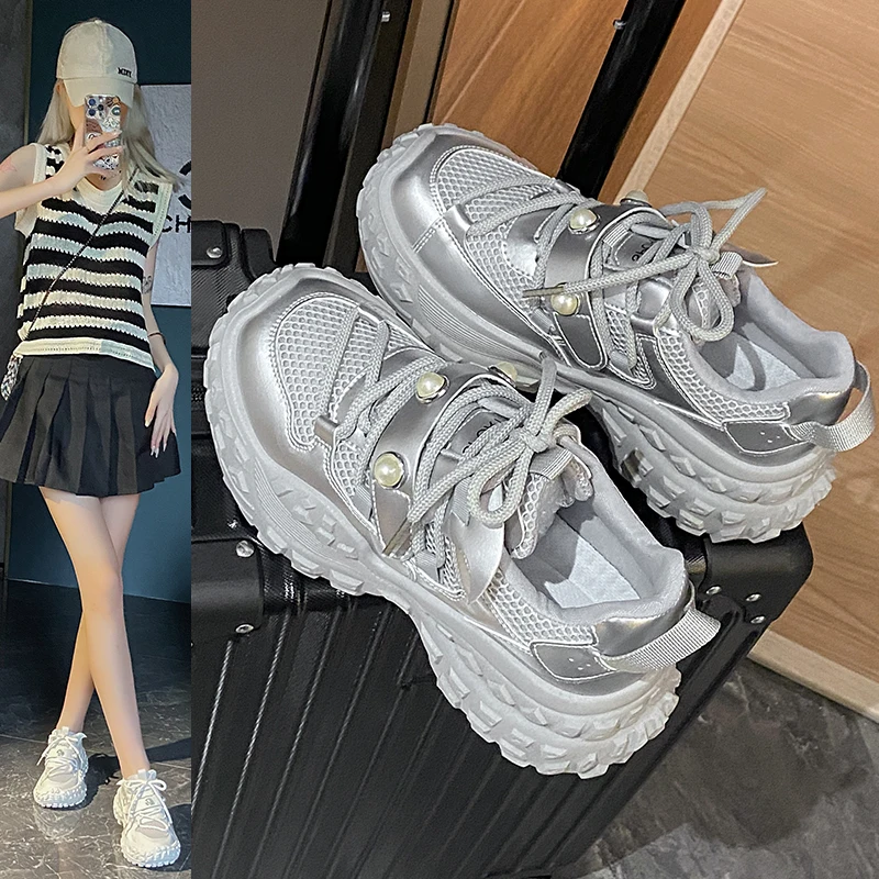

Women Shoes 2025 New Autumn Trendy Brand Torre Female Thick Sole Increased Casual Flow Reflective Sports Running Trendy Shoes