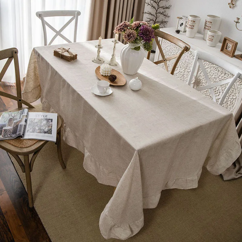 Polyester Linen Solid Tablecloth with Flounces Lightweight High-End Japanese Table Cover Luxury Dust-Proof Anti-Dirt Desk Pad