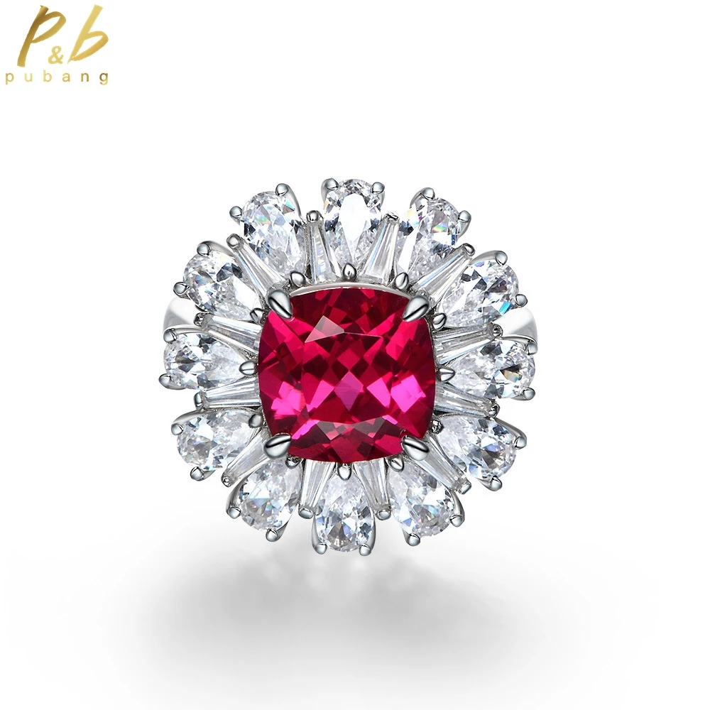 

PuBang Fine Jewelry Solid 925 Sterling Silver Luxury Ruby Gem Diamond Ring Created Moissanite for Women Party Gift Free Shipping