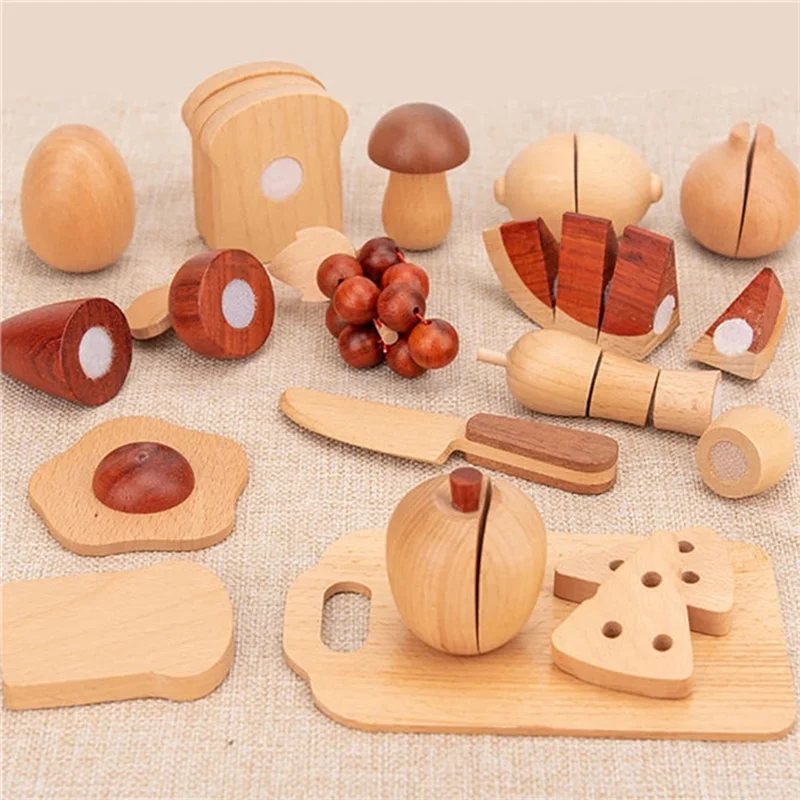 A03I-Natuurlijk houten groente- en fruitkoken, gesimuleerde kleur, kleuterkeukenbewustzijn, kindercadeau