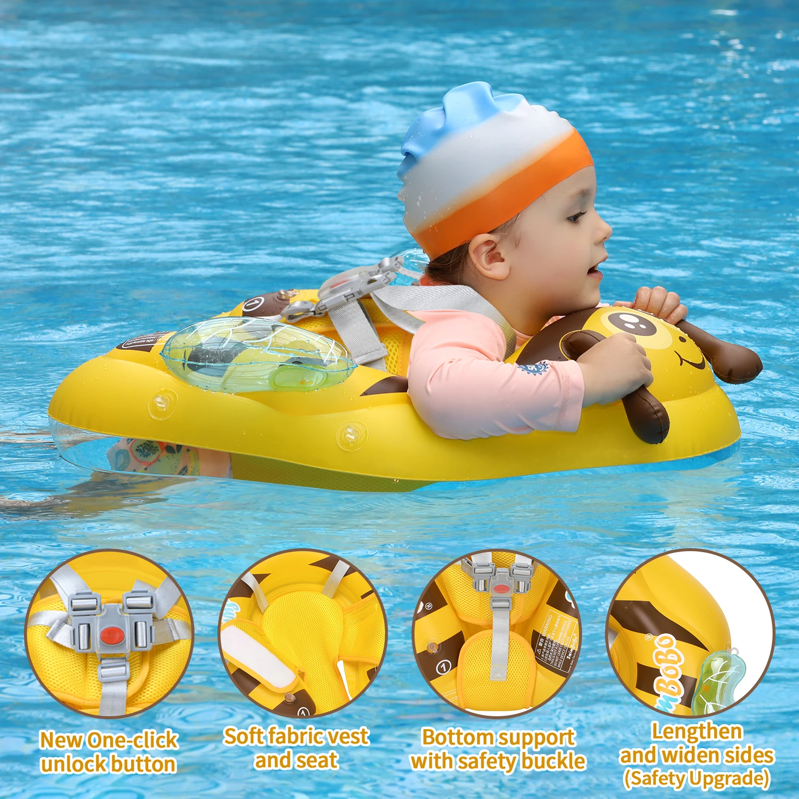 Swimbobo Yellow Kids Inflatable Baby Floating Water Toy Swimming Floats Waist Trainer Child Swim Pool Ring PVC Children Float view 2