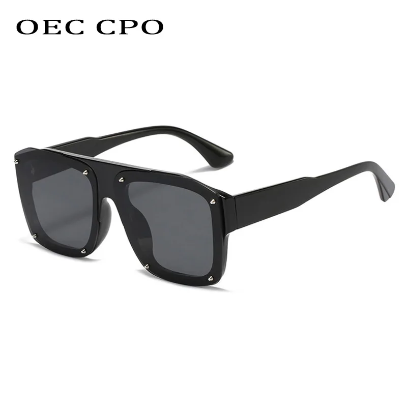 OEC CPO Fashion Square Sunglasses Men Oversized Punk Black Color Sun Glasses For Women Vintage Rivets Eyewear Oculos de sol