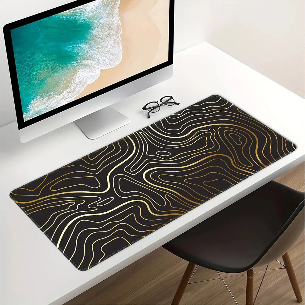 Gaming Large Desk Pad 35.5 x 15.8in Topographic Mouse Pad Black and White Mouse Pad for Keyboard with Anti-Slip Rubber Base