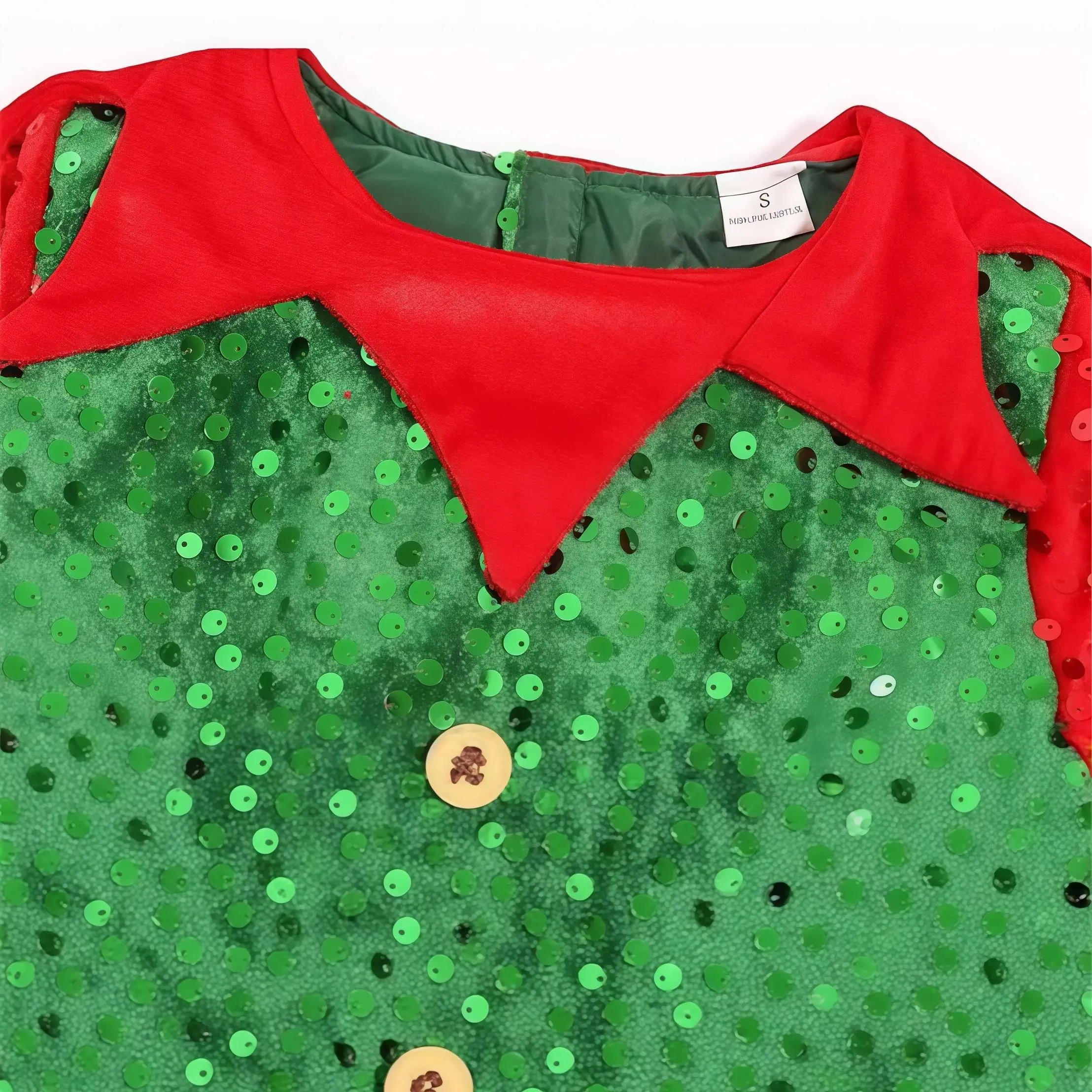 Girls Green Fairy Costume Set Sequins Dress With Hat For Kids Christmas Festival Santa Claus Outfits Party Performance Role-Play