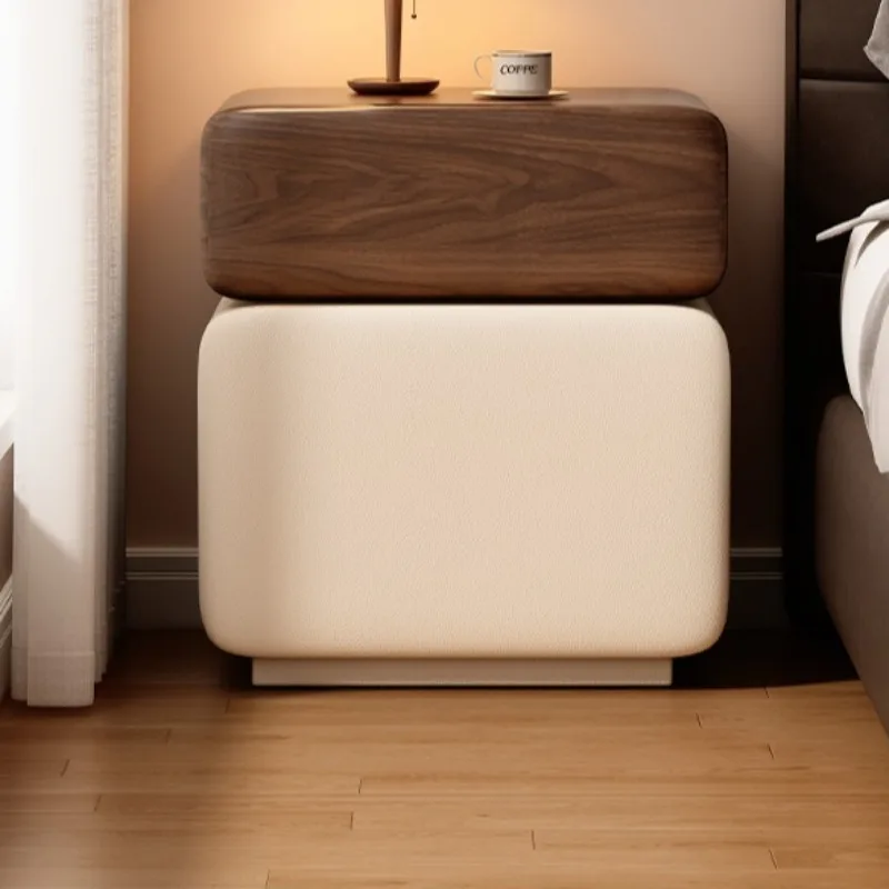 Solid Wood Nightstand with Fingerprint Lock, Assembly Free Bedside Table, Minimalist Storage Cabinet for Bedroom