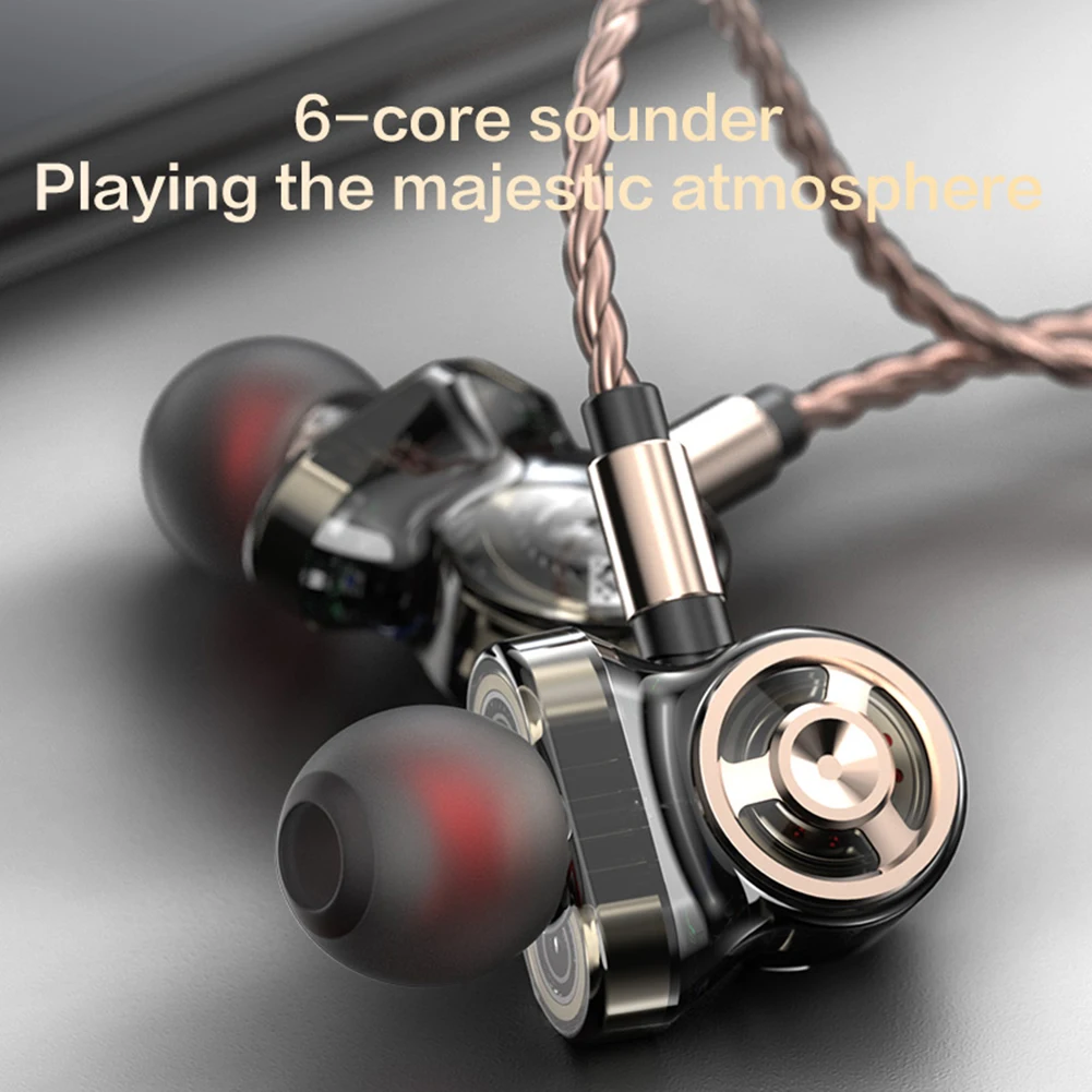 HYBEP Wired Headphones In Ear Bass Earphone 6 Dynamic Driver Unit Stereo Headsets Sports Wired HD Microphone 3.5mm HIFI Earphone