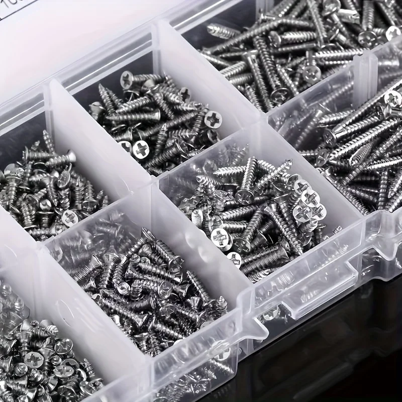 Set mit 800 selbstschneidenden Holzschrauben, M2 Phillips-Flachkopfschrauben für Blech, Sortiment-Kit mit Selbstschrauben und Sicherungsmuttern – Detail 2