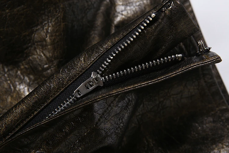Weird Push Hottie Leder 2-teiliges Set Damenmode Einreihige Jacke mit tiefem Ausschnitt und langen Ärmeln + Mini-Pfirsich-Hüftrock Streetwear – Detail 12