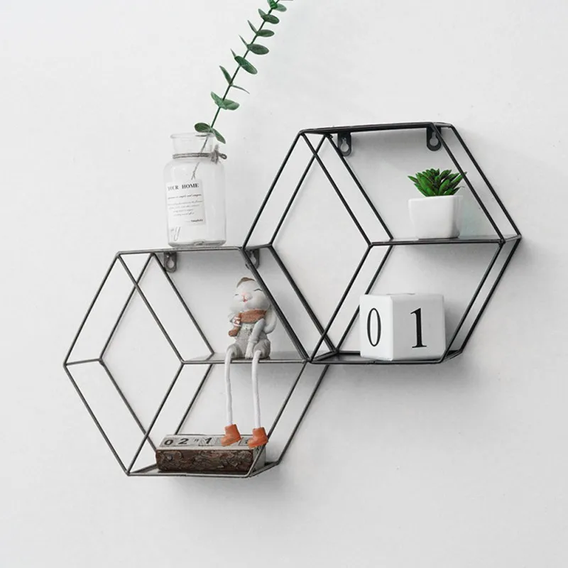 

Wall Mounted Hexagonal Floating Shelves White Modern Metal Wall Shelf Simple Wall Decor 3 Tiered Storage Shelves for Home Room