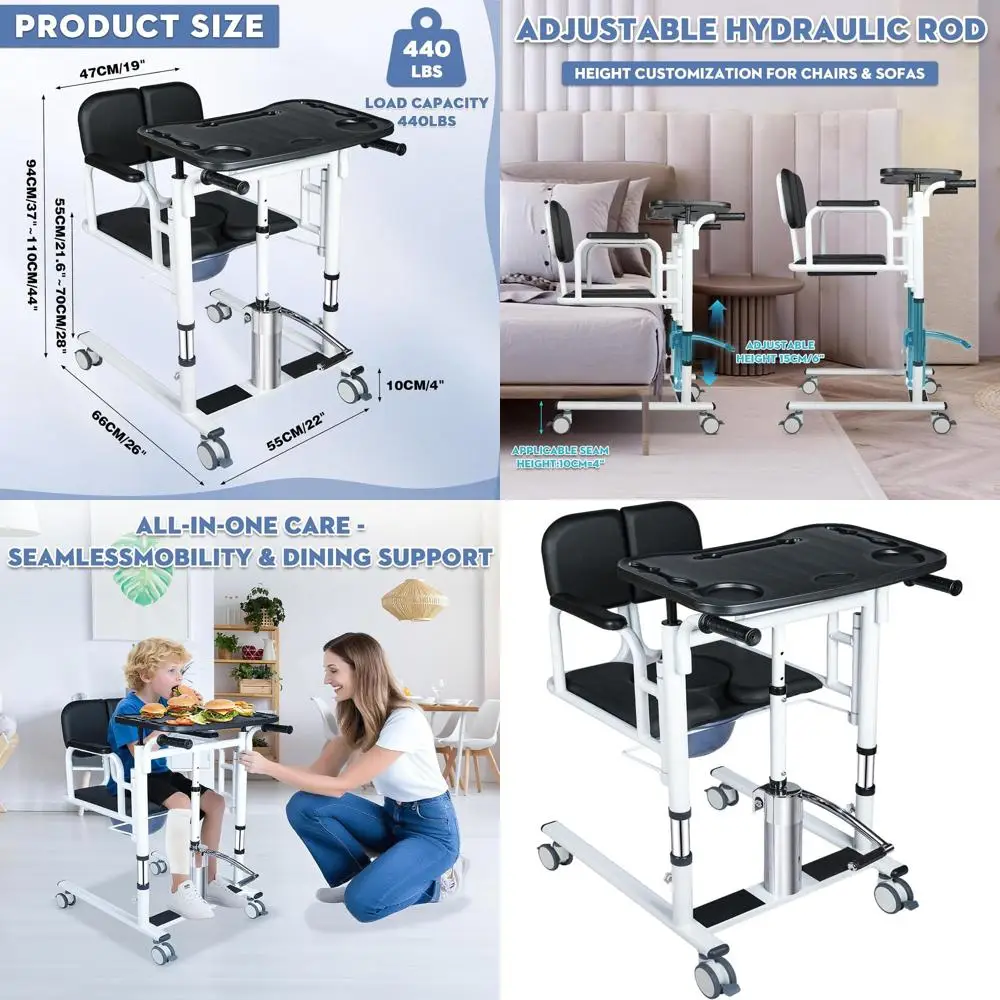 5 in 1 Patient Hydraulic Lift Transfer Chair, 180° Split Seat Commode Wheelchair, Height Adjustable, 440 lb Capacity Patient Tra