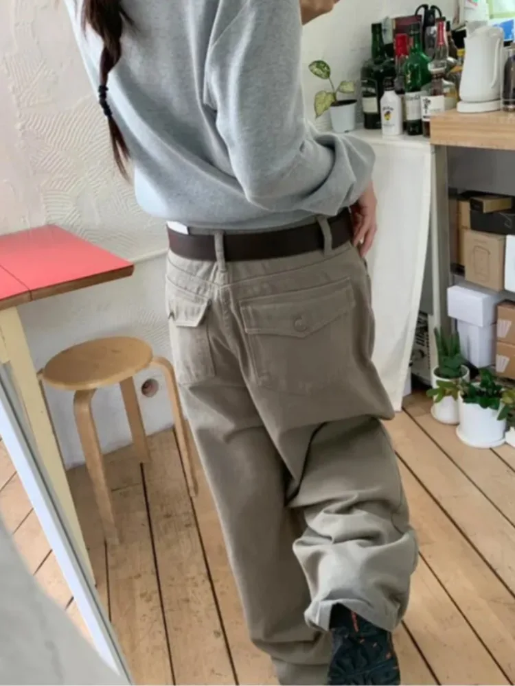 레트로 레이지 슬레 워크웨어 와이드 레그 캐주얼 팬츠 롱 트라우저 한국 스타일 봄 가을 겨울 여성 패션 스트리트웨어