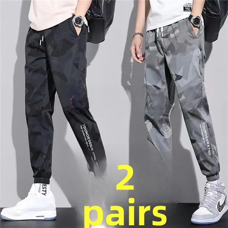 Men's Casual Camouflage Trousers Fall Season Breathable Loose Fit Workwear Quick Dry Elastic Cuffed Long Pants Youthful Vitality