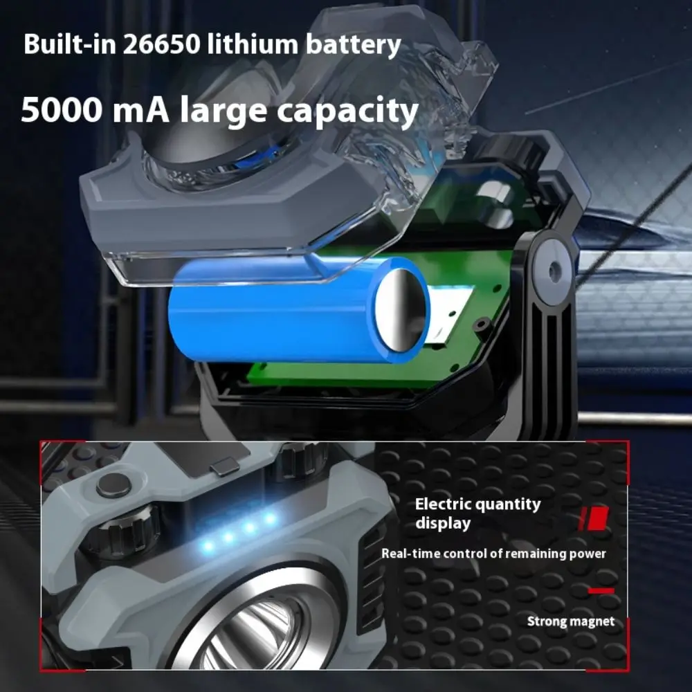 5000mAh Battery Mini Magnetic Working Light Rechargeable Waterproof COB Flashlight Stepless Dimming Strong LED