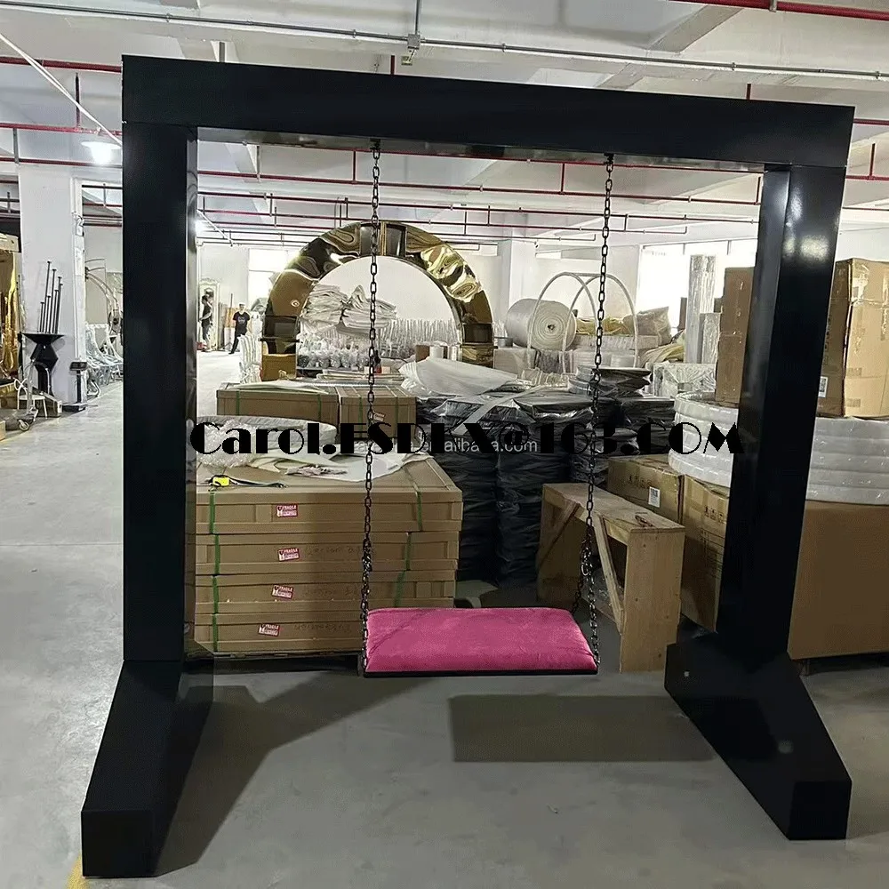 

FSDKX Wedding Stainless Steel Frame with Swing Gold Square Arch Backdrop Stand for Wedding Props