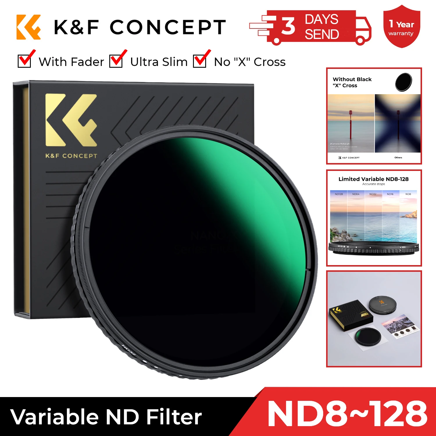 K&F Concept ND8-ND128 Variable ND Filter 52mm 58mm 62mm 67mm 72mm 77mm 82mm NO X Spot Fade Neutral Density Filter For Camera Len