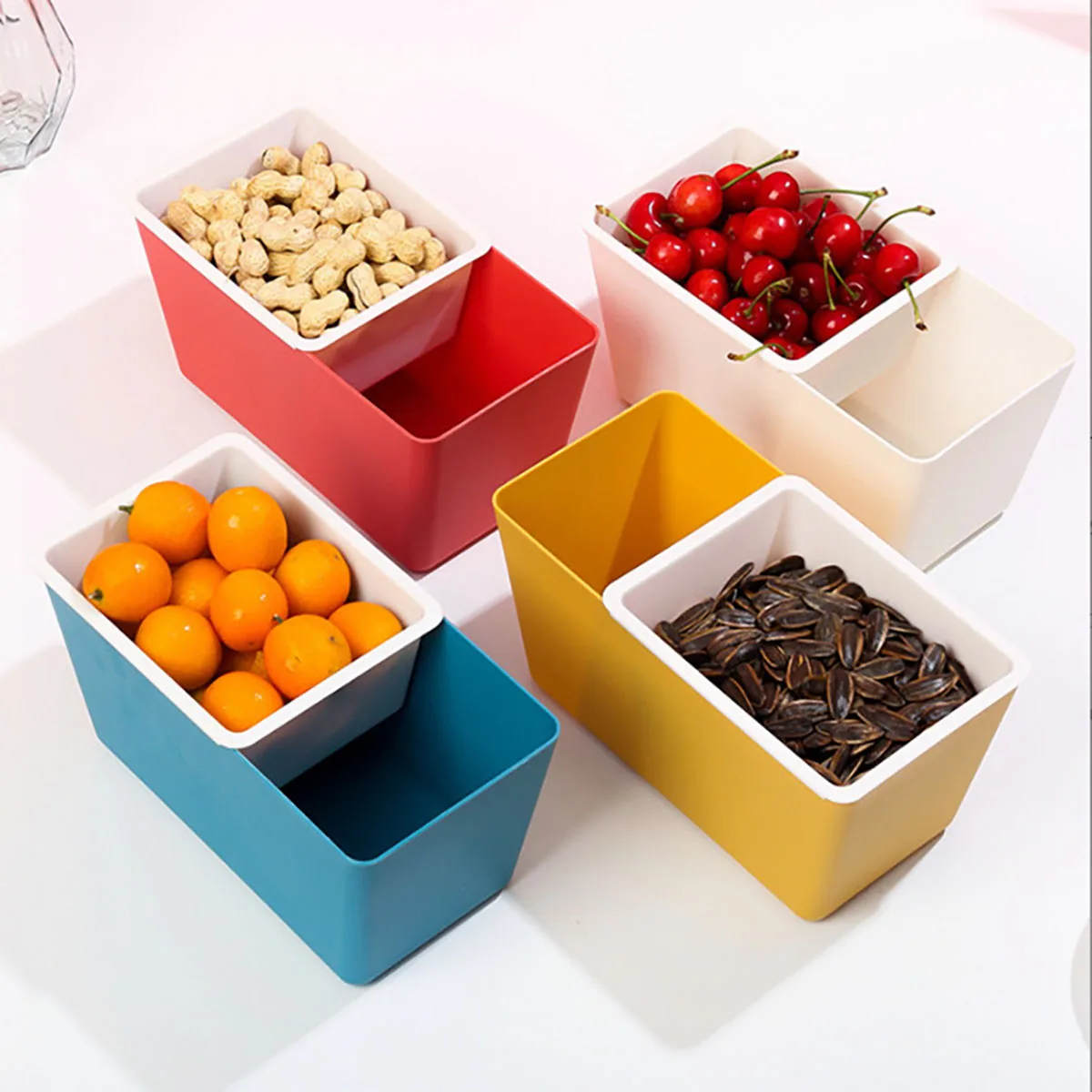 Household Double-layer Snack Box Melon Seed Box Square Drivable Fruit Tray Candy Snack Dried Fruit Tray Storage Box ﻿
