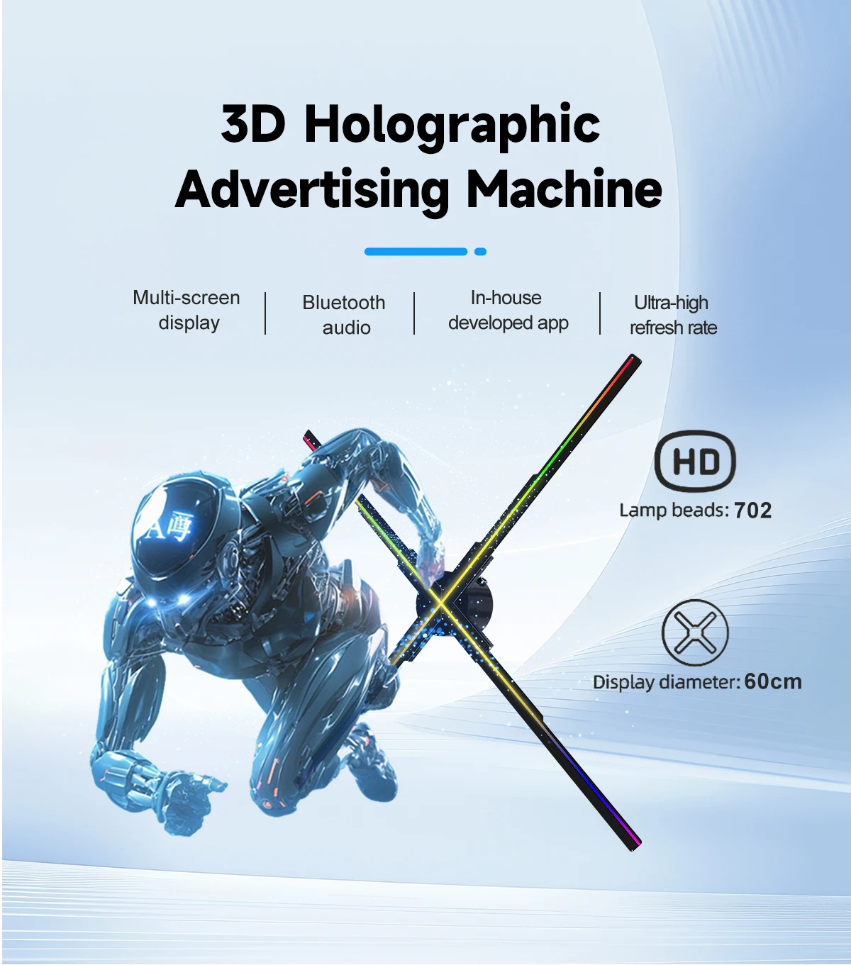 60CM 3D Fan Hologram Projector Wifi Display Advertising Logo Light Led Sign Holographic Lamp Three-Dimensional Projectors