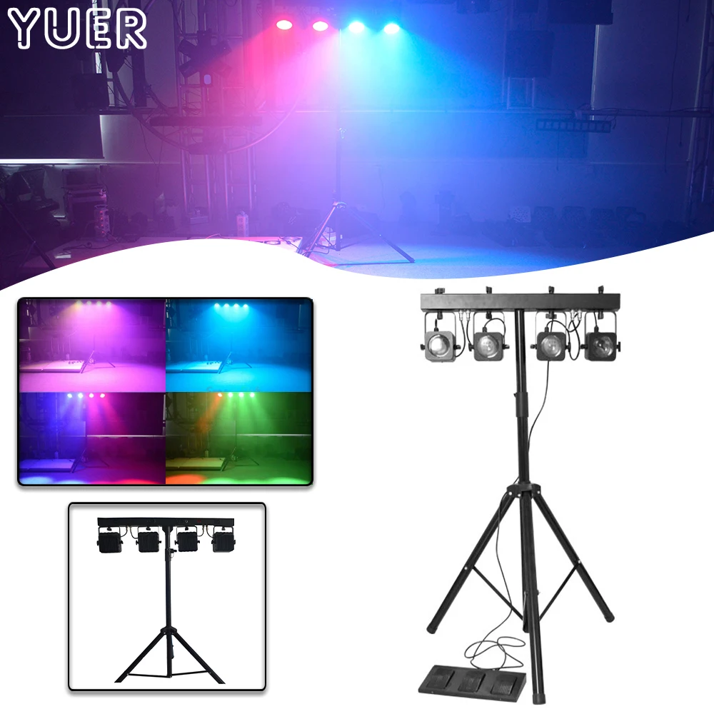 Free Shipping Led Par Kit 4pcs 30W RGB 3in1 COB Led Flat Par Light with 2.5M Light Stand DMX Bar Foot Controller Bag Package Set