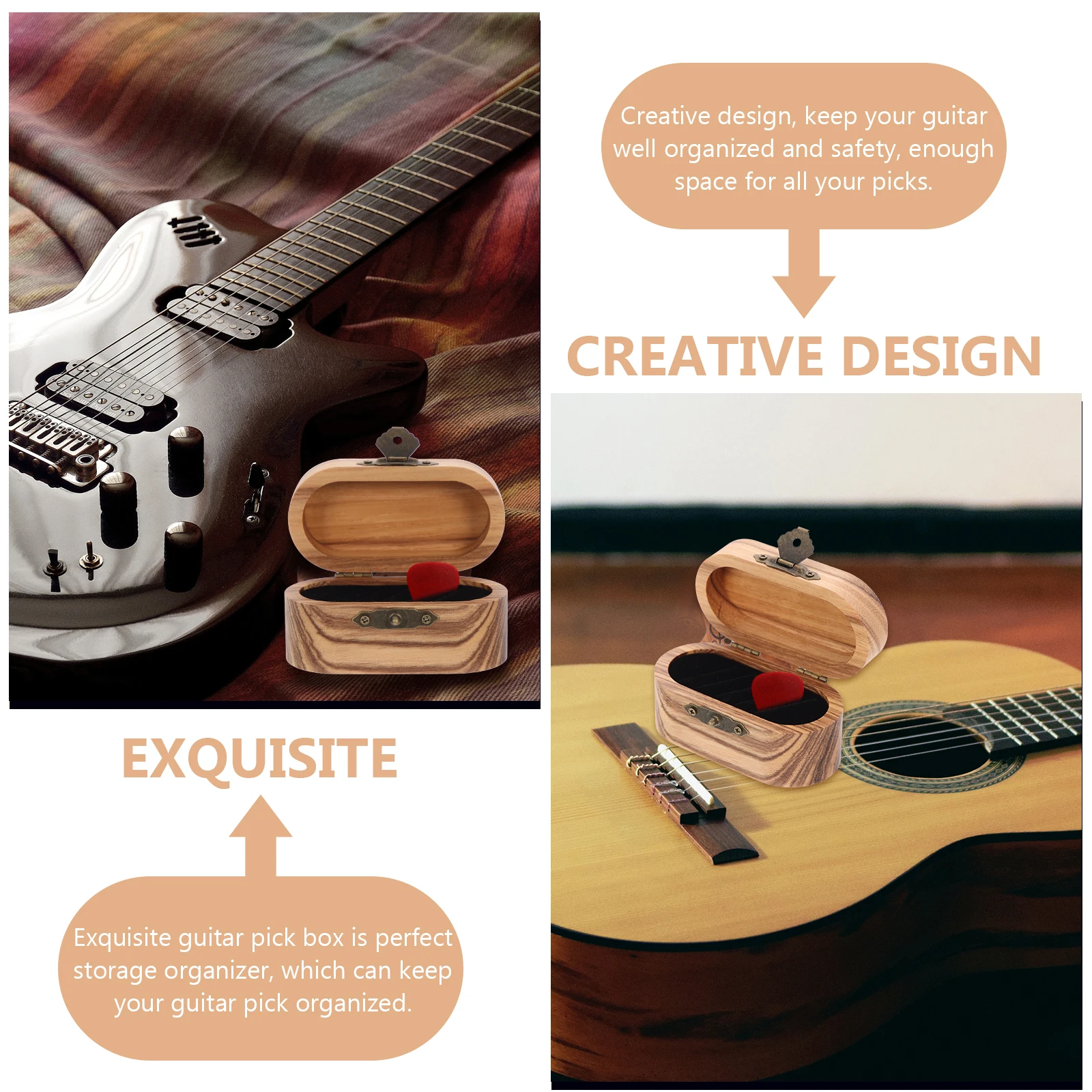 

5 Pieces Guitar Pick Storage Box Retro Wooden Holder Smooth Travel Concert Acoustic Electric Guitars ganizer Display Case