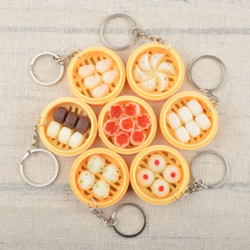 dumpling keychain Cartoon Simulated Boiled Dumplings Model Geometric Keychain for Women Girls Food Series Bag Accessories Key