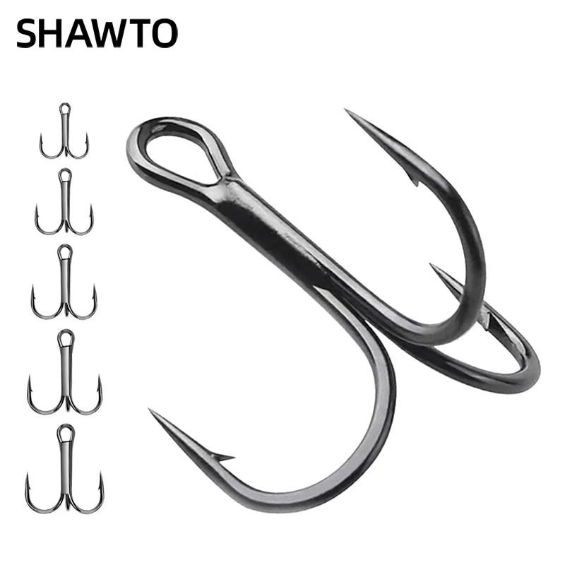 

Shawto Fishing Treble Hooks Kit 4/0#-16# 50Pcs High Carbon Steel Sharp Barbed Hooks for Lures Baits Bass Trout Tuna Fishing Tool