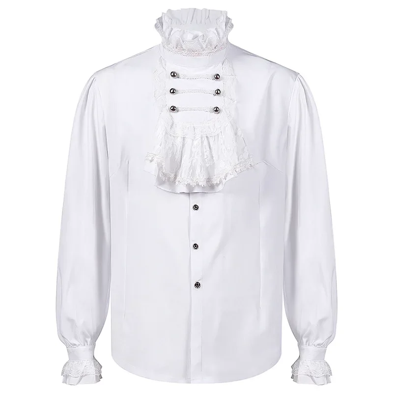 

Mens White Pirate Shirts Vampire Renaissance Victorian Steampunk Gothic Ruffled Medieval Shirt Men Party Halloween Chemise Homme