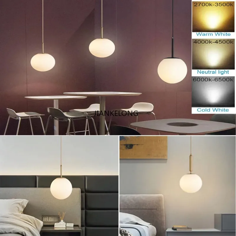 

Modern Nordic Glass Ball Pendant Lights Creative Minimalist LED Hanging Lamp Designer for Bedroom Bedside Dining Room Coffee Bar