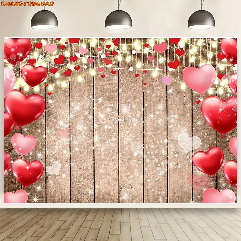 SHENGYONGBAO Valentine's Day Wedding Photography Backdrops Props Rose Love Heart Romantic Photo Balloons Party Background VS-95